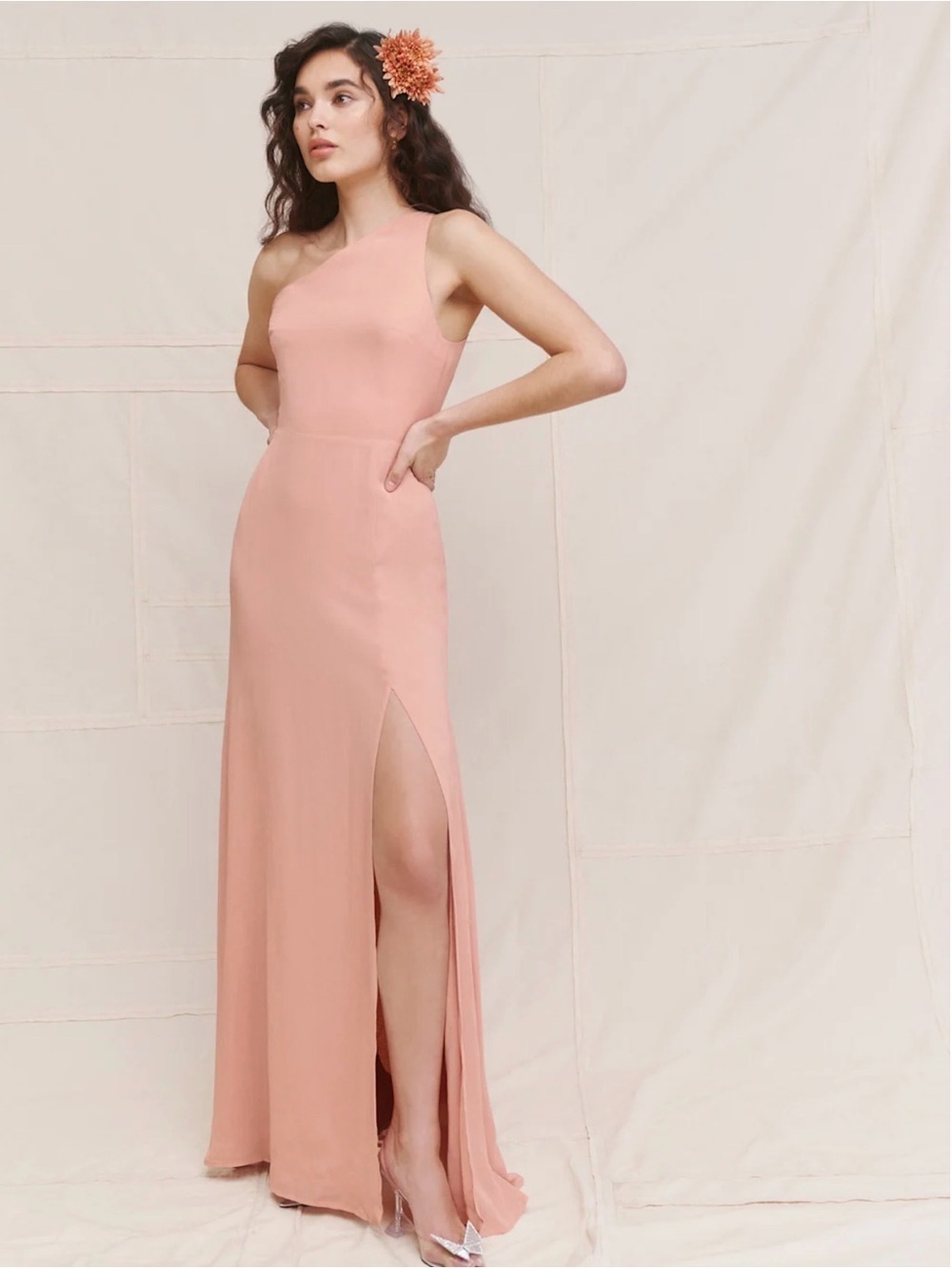 Reformation Evelyn Peach Blush One-Shoulder Maxi Dress Size 12